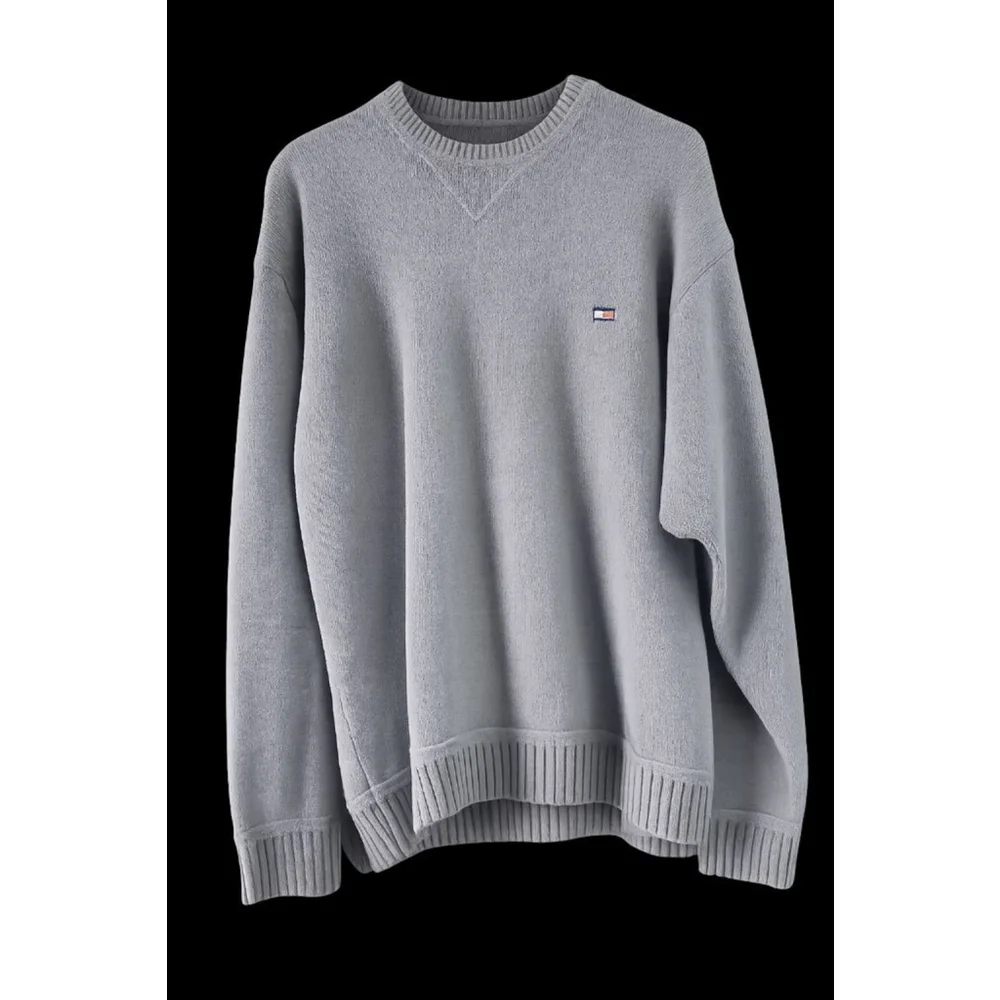 Tommy Hilfiger Men's XXL Gray Crewneck Sweater Flag Logo Cotton Knit Pullover